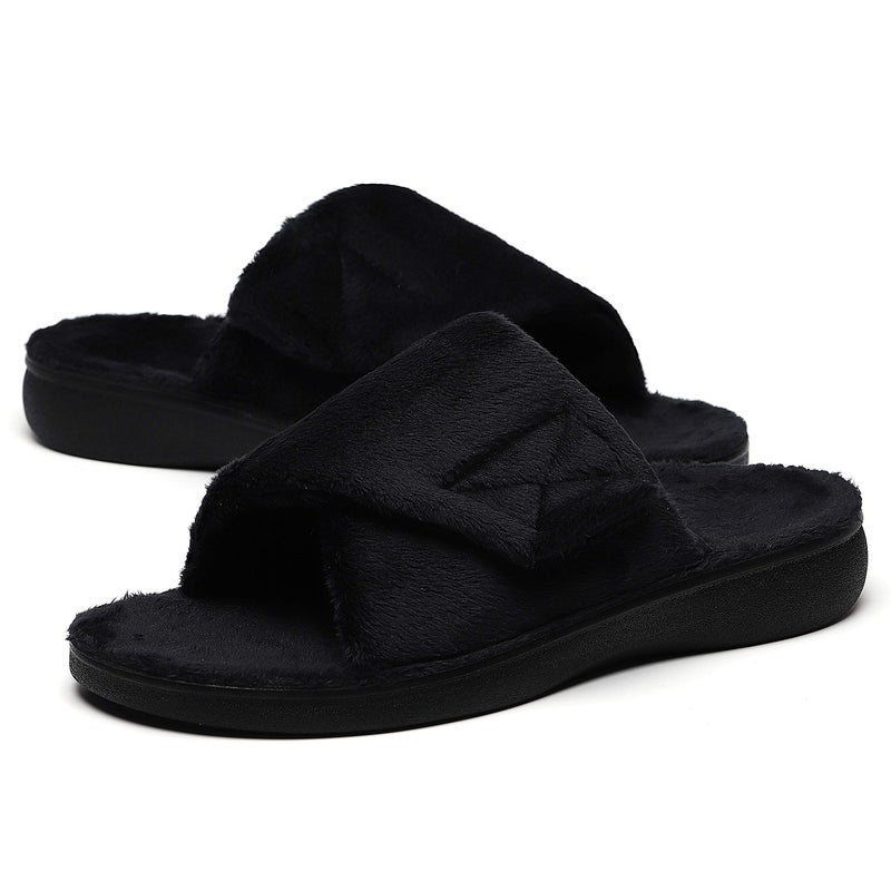 SOLLBEAM Women's Plantar Fasciitis Fuzzy House Orthopedic Adjustable Slippers With Arch Support Orthotic Heel Cup Sandals For Ladies - Image 1